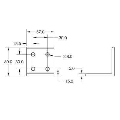 40-533-3 MODULAR SOLUTIONS ANGLE BRACKET<BR>30 SERIES 60MM TALL X 60MM WIDE W/HARDWARE